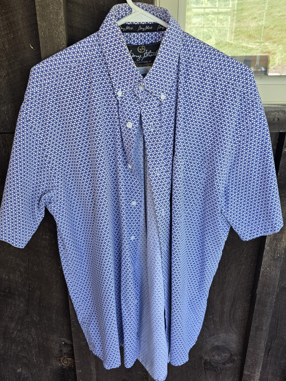 Wrangler Men's Patterned Blue Short-Sleeve Button-Down Shirt